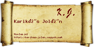 Karikás Jolán névjegykártya
